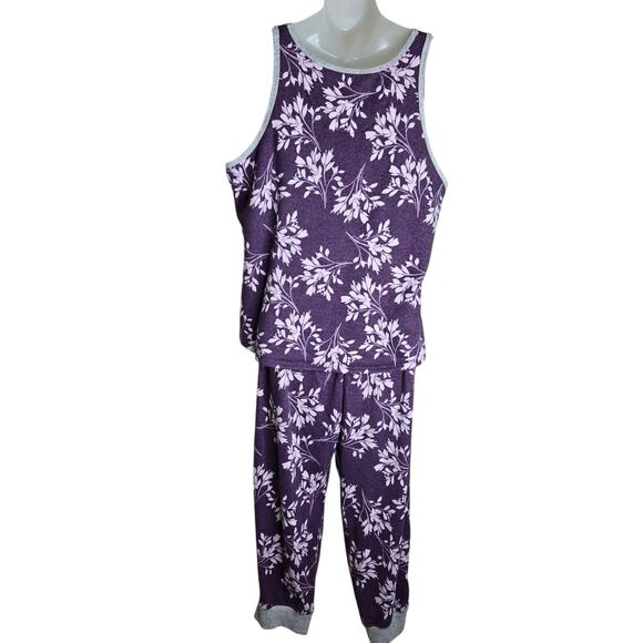 Live‎ Love Lounge Womens Pajama Set XXL Tropical Leaves Karen Neuburger Stretch - Picture 6 of 12